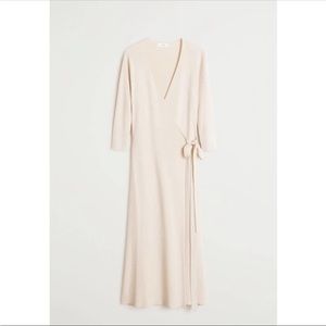 Mango ribbed wrap knitted dress in ecru